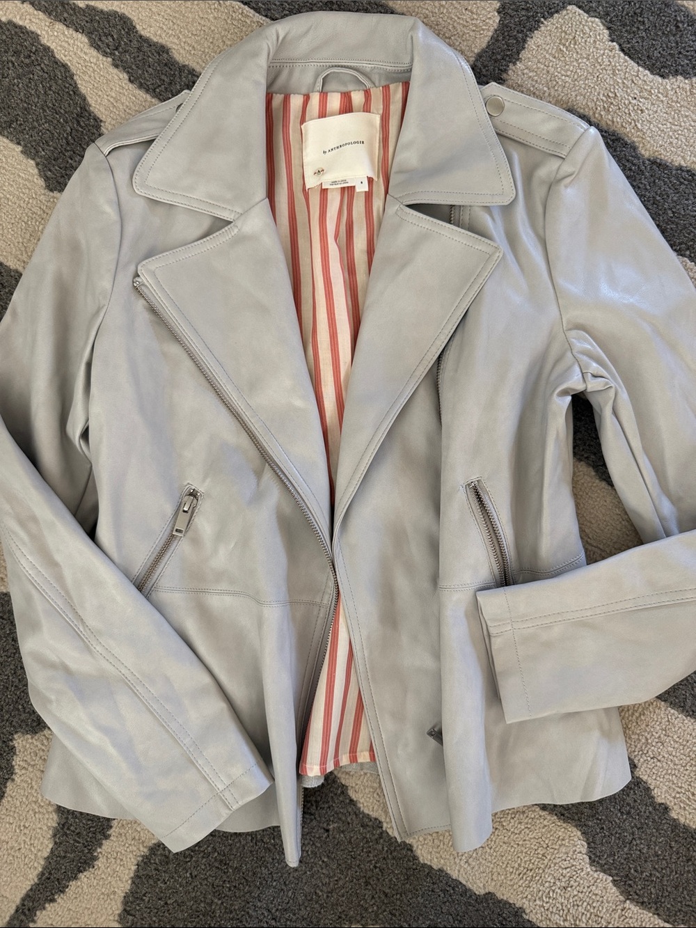 Anthropologie Light Gray Leather Moto Jacket